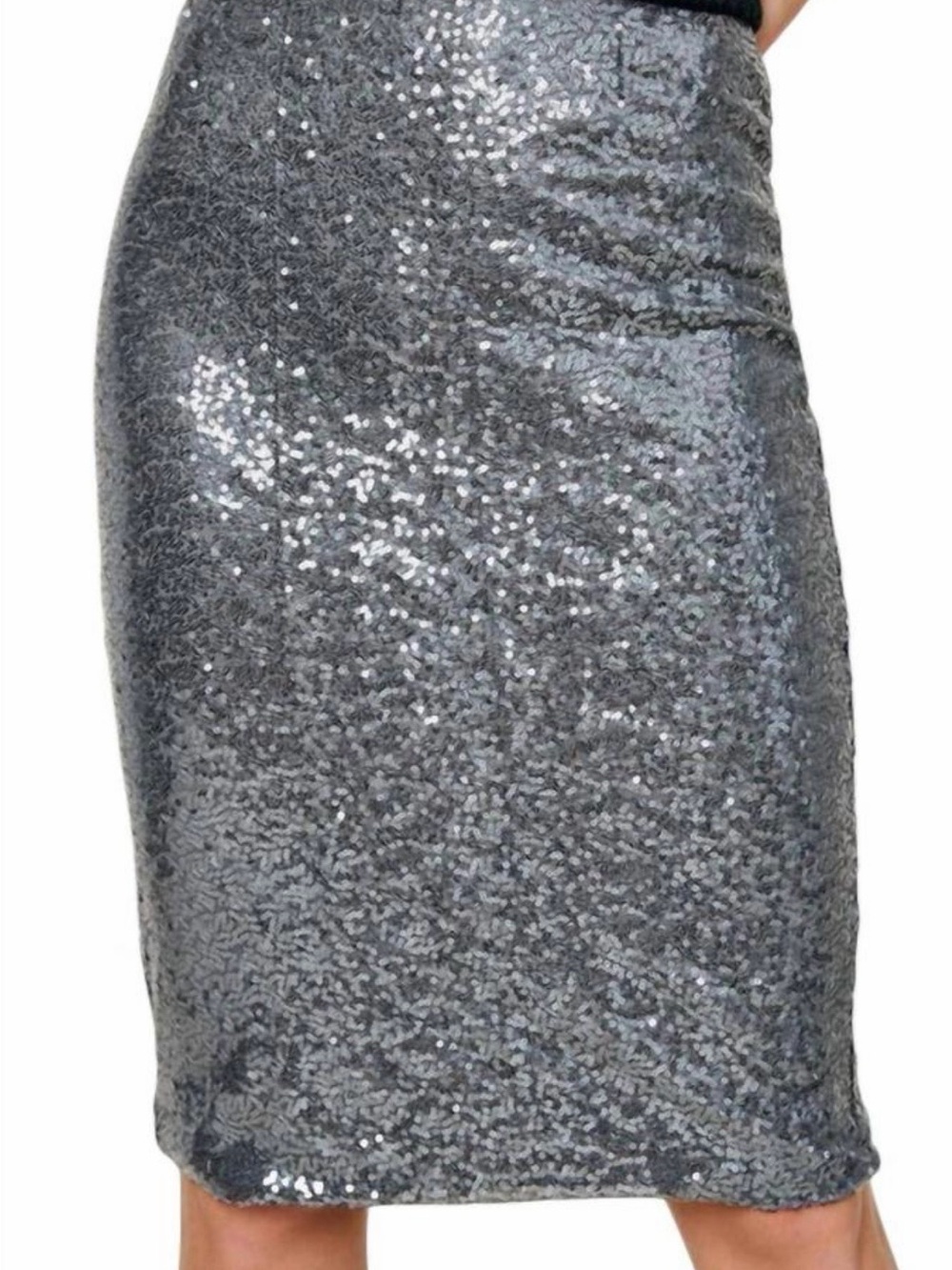Hayden Silver Sequin Pencil Midi Skirt - Picture 3 of 8